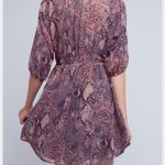 Anthropologie 𝅺Anthro Floreat New Zharah Pink Python Snake Print Boho Tie Side Dress Small Photo 2