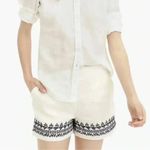 J.Crew Cream with Navy embroidery linen high waisted shorts size 2 Photo 1