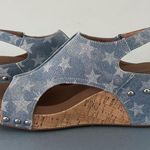 Corkys Carley Patriotic Star Studded Denim Slingback Wedge Sandals Blue Size 9 Photo 5