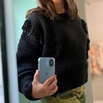 Treasure & Bond  Mixed Stitch Balloon Sleeve  Fringe Sweater Black Crew S NWT Photo 2