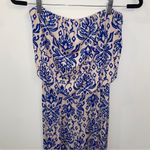 Love Culture  Blue Cream Damask Print Strapless Blouson Wide Leg Jumpsuit Medium Photo 2
