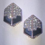 Angel Brand Vintage Signed Black Enamel Pave Bling Clip On Earrings Photo 1