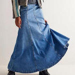 We The Free  Women's Size 26 Maxi Denim Boho Skirt Flowy Pocket Catch the Sun Photo 0