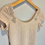 Free People Bringing Sexy Back Champagne Textured Beaded Mini Dress - size Small Photo 3