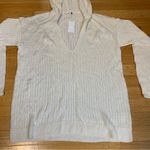 Gap Cotton Knited V-Neck Pullover Hooded Sweater White Cream Women's Large Photo 1