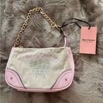 Juicy Couture NWT-  Pink and Cream Heritage Velvet Clutch with Gold Chain Photo 0