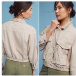 Anthropologie Hei Hei Crop Jacket tan camo linen blend military Zip W-292 Sz M Photo 1