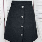 H&M Tweed A Line Skirt Rhinestone Faux Buttons Black 8 Photo 0