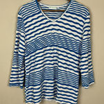 Lulu B Top Womens‎ Large Blue White Stripe Textured Stretch Knit 3/4 Sleeve Hole Photo 0