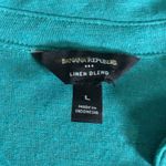 Banana Republic Shirt women Sz L linen blend short sleeve collared V-neck Green Photo 4
