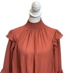 frame denim Frame High Neck Long Sleeves Ruffled Smocked Chiffon Blouse Spice Womens Size M Photo 1