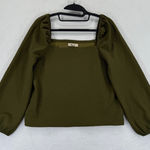 Madewell  Womens Top Olive Green Square Neck‎ Long Sleeve Textured Blouse Small Photo 0