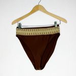 Elysiian Elysian Brown High-Waisted Bikini Bottoms Boho Trim Size Large Photo 2