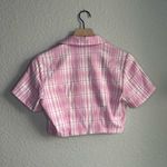 Brandy Melville 💖 Pink and White Plaid Vivian Cropped Button Top Photo 2