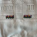 Vintage Appliqué Lace White Granny Sweatshirt with House and flowers Medium Photo 4