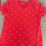 Talbots women’s short sleeve V neck coral pink top with glittery flower print S Photo 0