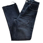 ZARA Womens Distressed Cutoff Jeans Stretch Whiskering Straight Leg Black 2 Photo 0