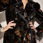 Free People Hazel Duster Velvet Coat Floral Print Black Gold Brown Lined M H Photo 8