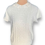 Vintage 90s Cream Knit Sweater Crochet Lace Peter Pan Collar Made in USA Cottage White Size M Photo 0