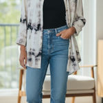 CALIA by Carrie Underwood Black and White Button Down Shirt Blue Photo 1