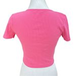 ZARA  Short Sleeved Cinch Front Cropped Top Pink Size Large Photo 3