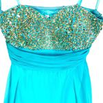 Turquoise Strapless Gown 2 Beaded Bodice Pageant Flowy Chiffon Skirt Prom Fairy Blue Photo 2