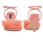Nine West Peach Orange feather ankle heels sz 6 Photo 7