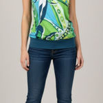 Body Central Vibrant Retro Y2K Geometric Print Top Green Blue Made in USA No Sz Photo 0