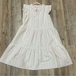 Time & Tru  Seersucker dress pink green size small ruffle sleeve Photo 4