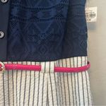 ⭐️Alyx navy blue lace and striped belted button front collared dress size 10 Photo 12