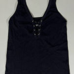 Suzette  Black Tie-Up Lace-Up Spandex Cami Camisole Tank Top Shirt Blouse O/S 🖤 Photo 0