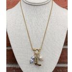 Boot Charm Necklace with Blue Floral Beads and Faux Pearl Photo 1