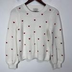 Lucky Brand Sweater PSmall Embroidered Heart Ribbed Knit White Red Valentines Photo 1