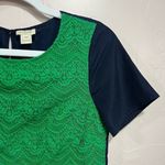 J. Crew sz XXS Kelly green and navy color block lace shirt Blue Photo 1