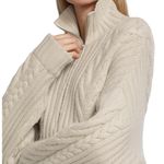 Naadam BeigeWool Cashmere Open Back Cable Quarter Zip Sweater NWT Photo 3