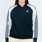 Adidas  Women's Black and White Striped Bomber Jacket‎ Photo 0