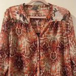 Anthropologie Fig & Flower Sheer Floral Button Up Shirt Blouse Top Size Large Red Photo 5