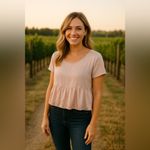 ZARA  Blush Ruffle Peplum Top Satin Feminine Coquette Romantic Flowy Bachelorette Photo 1