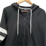 Bebe SPORT Black Jacket Sz M Hoodie Zip Up Logo Jersey White Stripe Photo 1