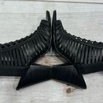 Just Fab Gwyn Black Woven Ankle High Open Toe Stacked Heel Sandals Size 5.5 Photo 4