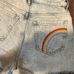 PAC SUN ULTRA HIGH‎ RISE LIGHTWASHED DISTRESSED VINTAGE SHORT 25 RAINBOW POCKET Photo 3