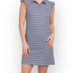 new Gottex ★ Sleeveless Ruffle Sleeve UPF50+ Tennis Dress ★ Navy Gothic Print S Blue Photo 0