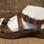 Brown Leather Ecco Criss Cross Adjustable Strap Sandals sz 6.5 Comfort Lagenlook Photo 0