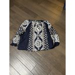 Tory Burch Blue White Candice Printed Cotton Embroidered Tassel Tie Top Size M Photo 1