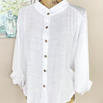 SheIn Bat Wing Button Front Swing Blouse White XS Semi Sheer Photo 0