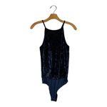 Greylin  Navy Blue Velvet Spaghetti Strap Halter Neckline Clarissa‎ Bodysuit XS Photo 3