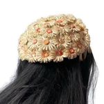 Vintage 40s 50s Roos Bros. Muller Floral Fascinator Juliet Hat Orange Photo 0