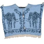Janice Gauzy Fringe Coverup Elephant Motif One Size Large‎ XL medium Swim Blue Photo 1