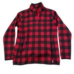 Eddie Bauer Red buffalo plaid 1/4 snap pull over mock neck fleece sweatshirt granola girl Photo 0