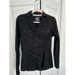 EXPRESS Womens The Essential Button Up Shirt Long Roll Tab Sleeve Black Size XS Photo 2